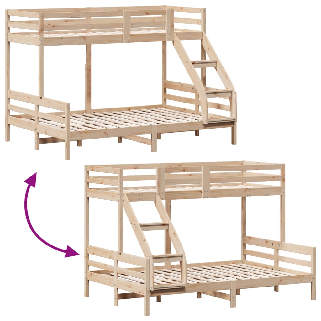 vidaXL Solid Pine Wood Bunk Bed 80x200/140x200 cm