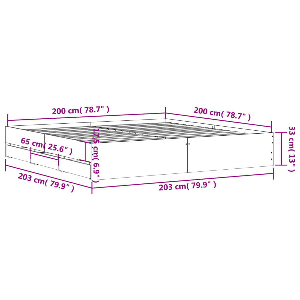 vidaXL Bedframe met lades bewerkt hout wit 200x200 cm