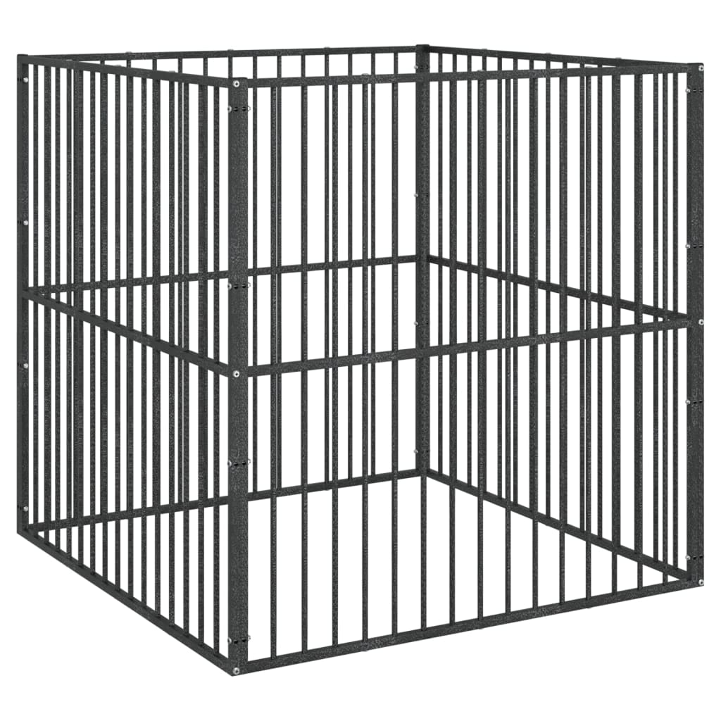 vidaXL Dog Kennel 4 Panels Powder-Coated Steel Black