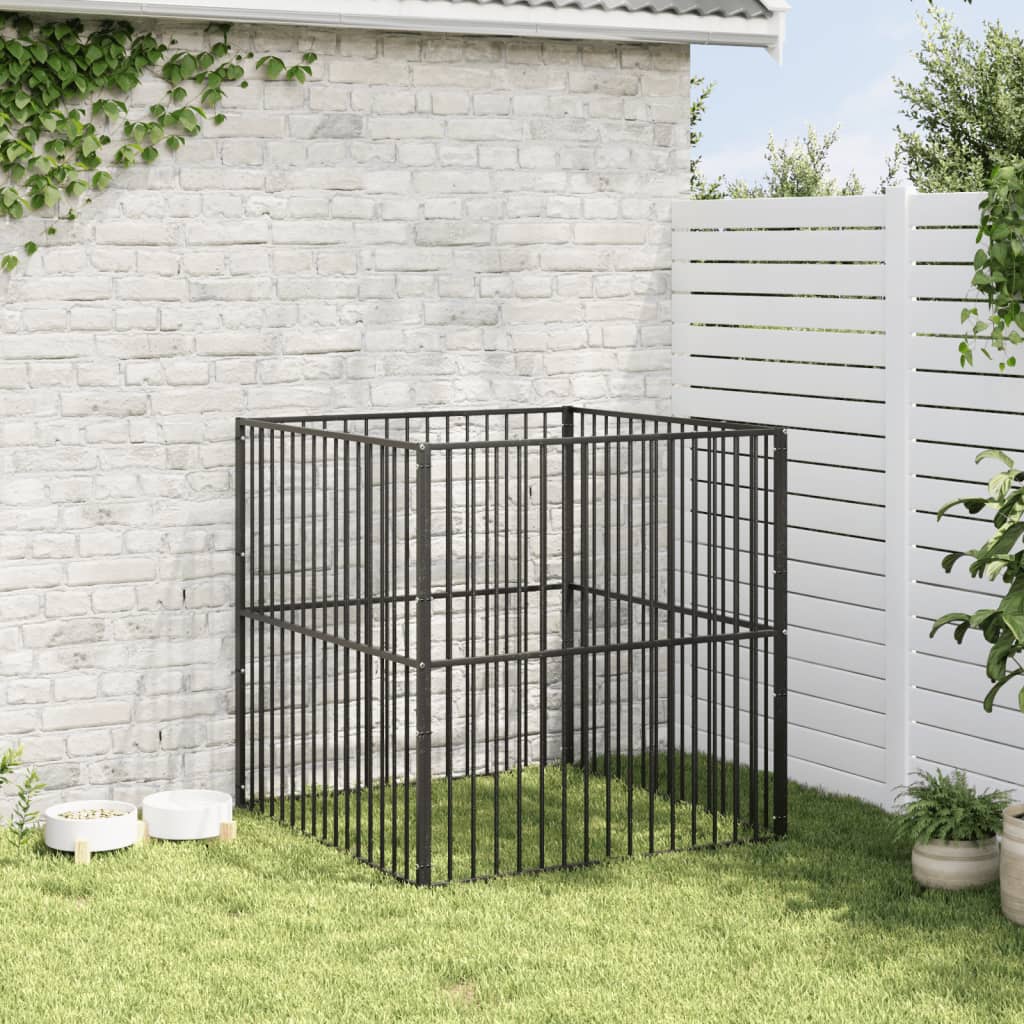 vidaXL Dog Kennel 4 Panels Powder-Coated Steel Black