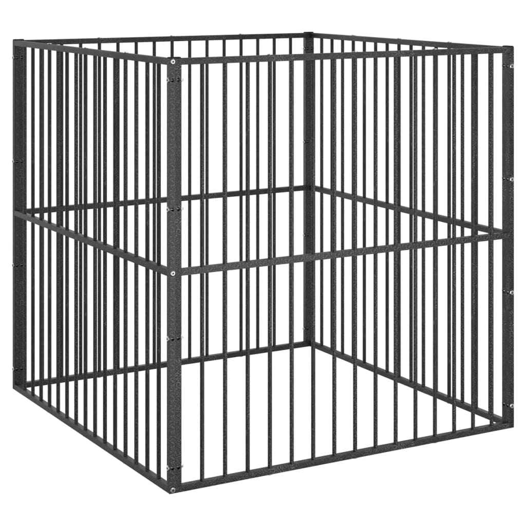 vidaXL Dog Kennel 4 Panels Powder-Coated Steel Black