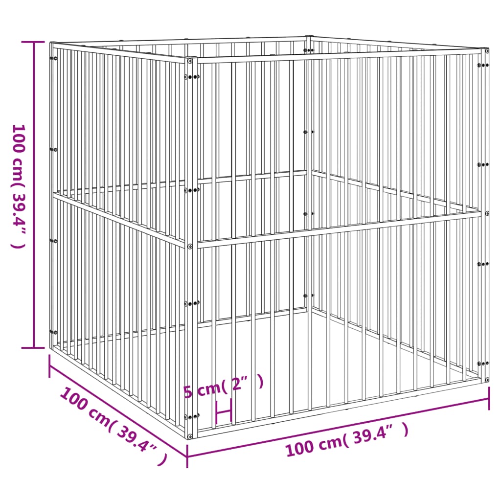 vidaXL Dog Kennel 4 Panels Powder-Coated Steel Black