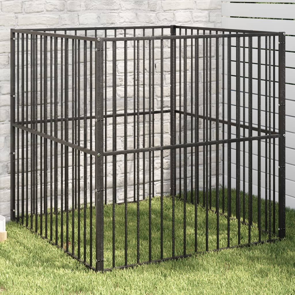vidaXL Dog Kennel 4 Panels Powder-Coated Steel Black