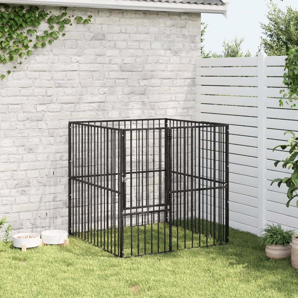 vidaXL Dog Kennel 4 Panels Powder-Coated Steel Black