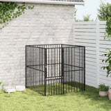 vidaXL Dog Kennel 4 Panels Powder-Coated Steel Black