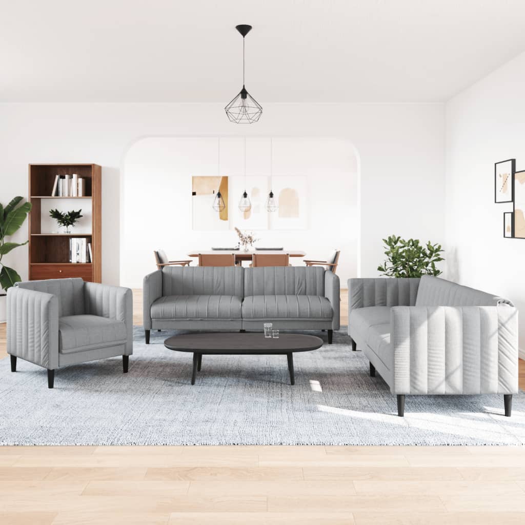vidaXL 3-piece Lounge Set fabric light grey