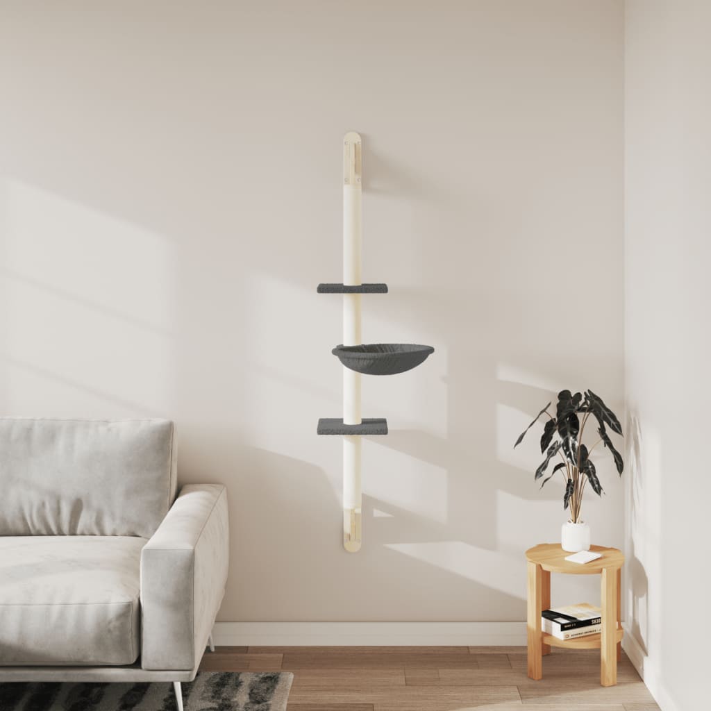 vidaXL Kattenmeubel wandgemonteerd met krabpaal 142,5 cm crèmekleurig