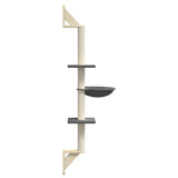 vidaXL Kattenmeubel wandgemonteerd met krabpaal 142,5 cm crèmekleurig