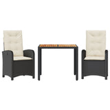 vidaXL 3-Piece Garden Lounge Set with Cushions Poly Rattan Black