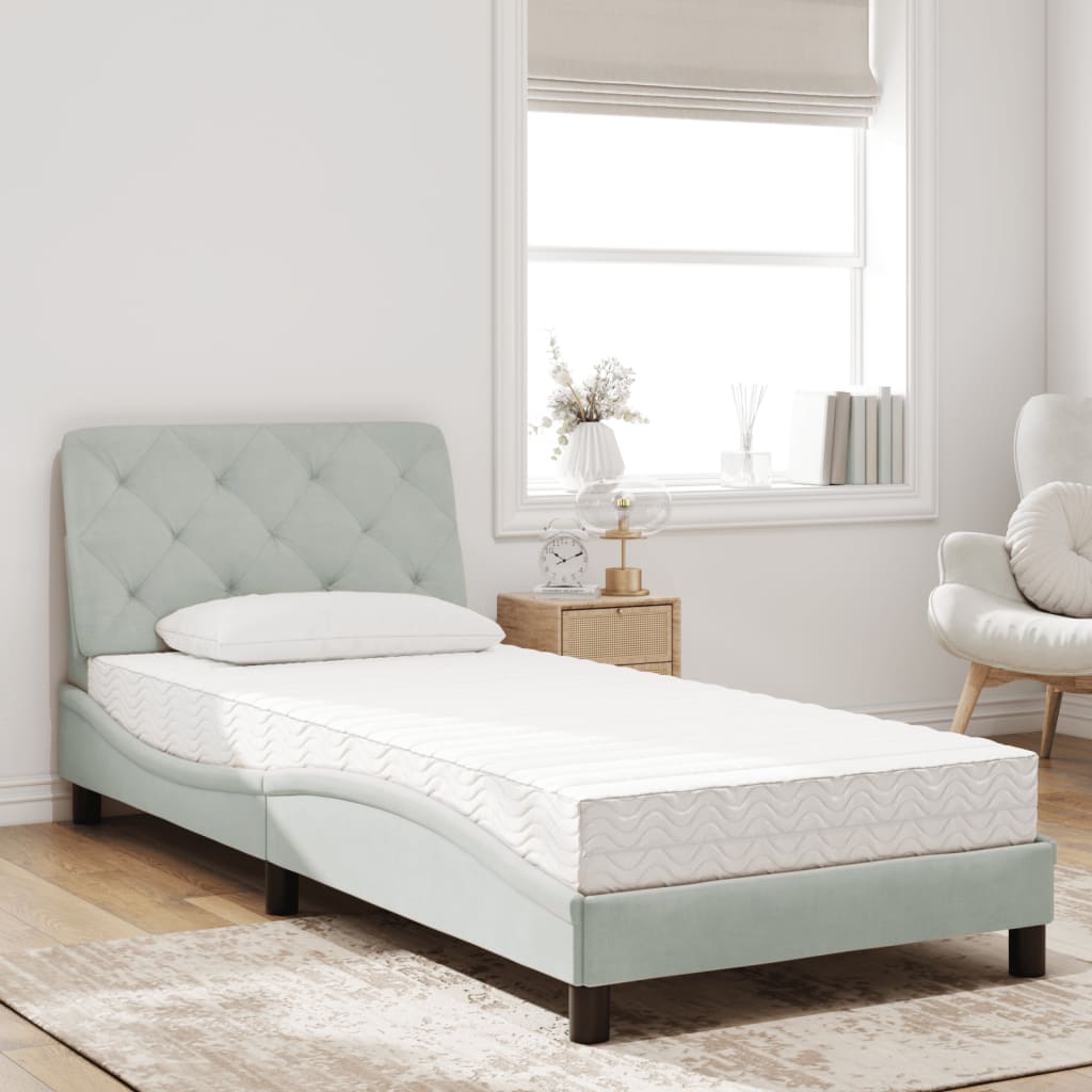 vidaXL Bed met matras fluweel lichtgrijs 80x200 cm