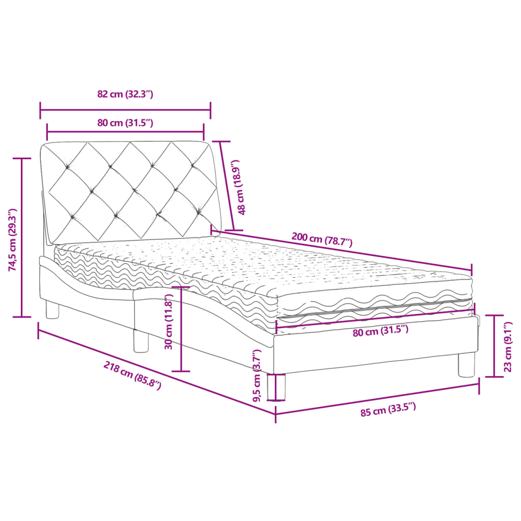 vidaXL Bed met matras fluweel lichtgrijs 80x200 cm