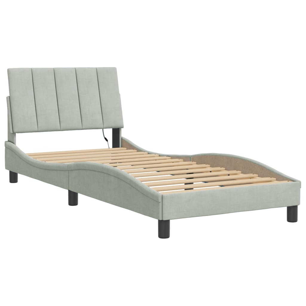 vidaXL Bedframe met LED zonder matras "Hanko"  fluweel lichtgrijs 80x200 cm