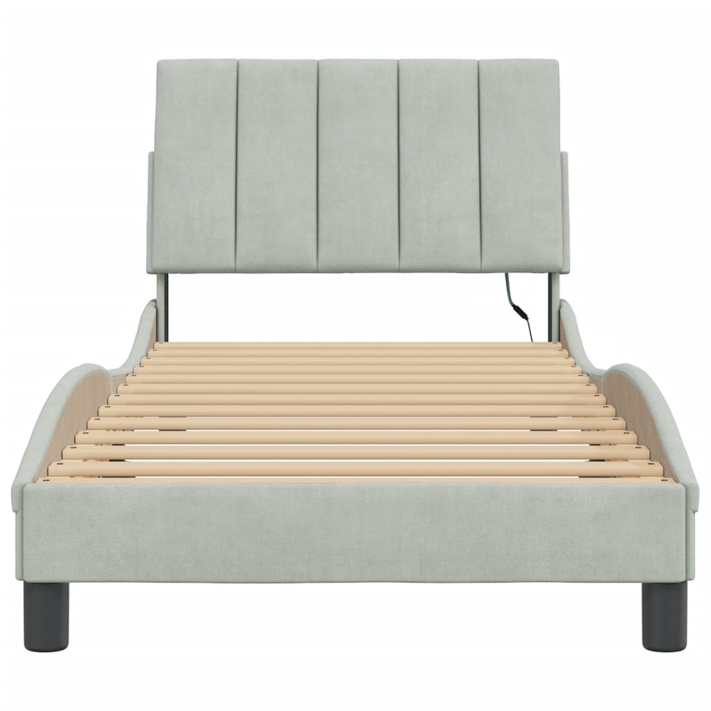 vidaXL Bedframe met LED zonder matras "Hanko"  fluweel lichtgrijs 80x200 cm
