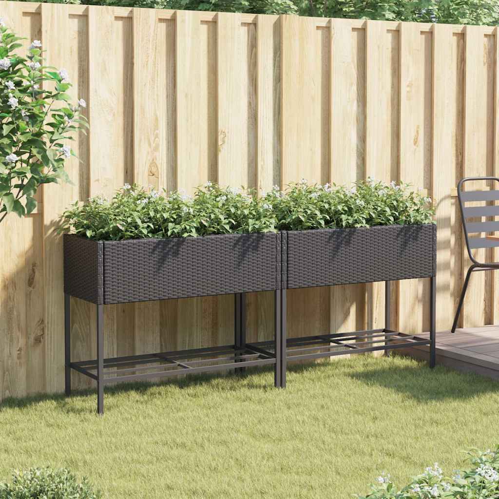 vidaXL Plantenbakken met schap 2 st 90x40x75 poly rattan zwart