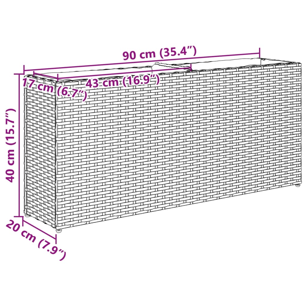 vidaXL Plantenbakken met 2 potten 2 st 90x20x40 cm poly rattan zwart