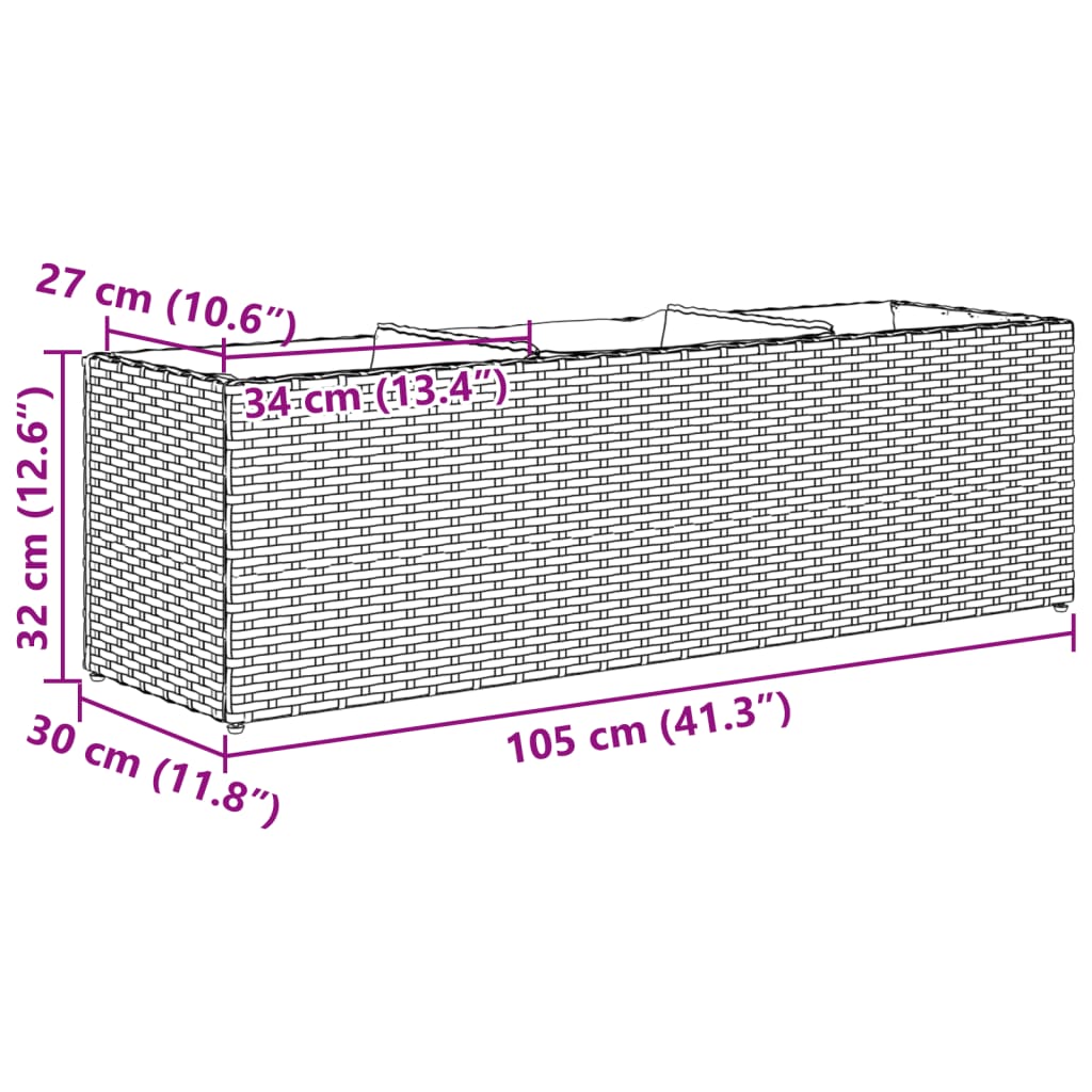 vidaXL Plantenbakken met 3 potten 2 st 105x30x32 cm poly rattan zwart