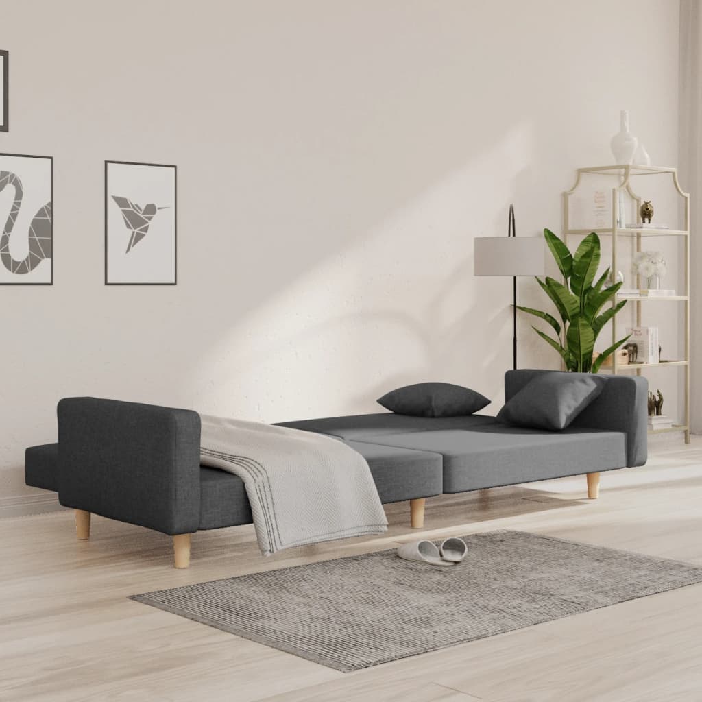 vidaXL 2-Seater Sofa Bed with 2 Cushions Fabric Light Grey
