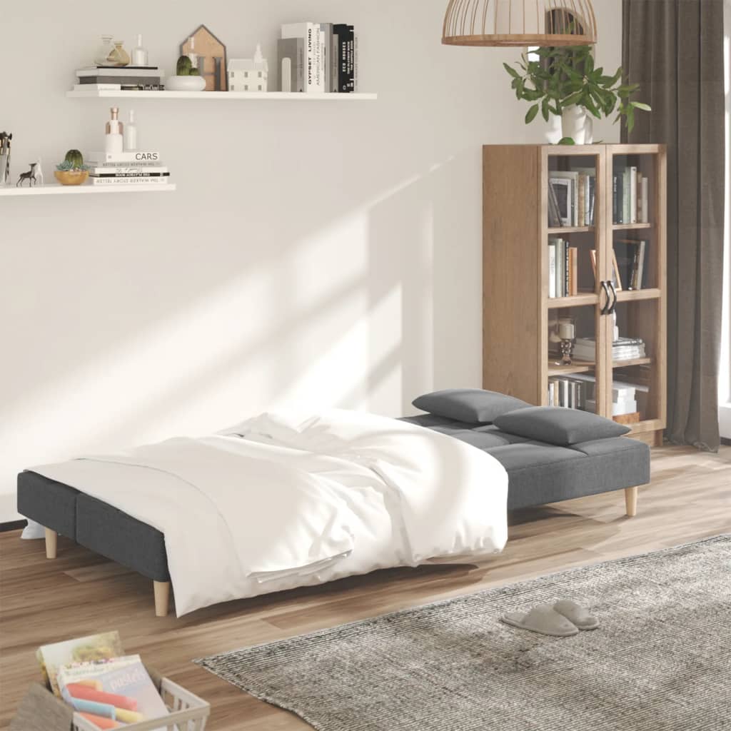 vidaXL 2-Seater Sofa Bed with 2 Pillows Fabric Light Grey