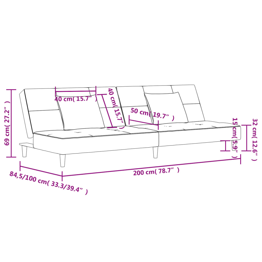 vidaXL 2-Seater Sofa Bed with 2 Pillows Fabric Light Grey