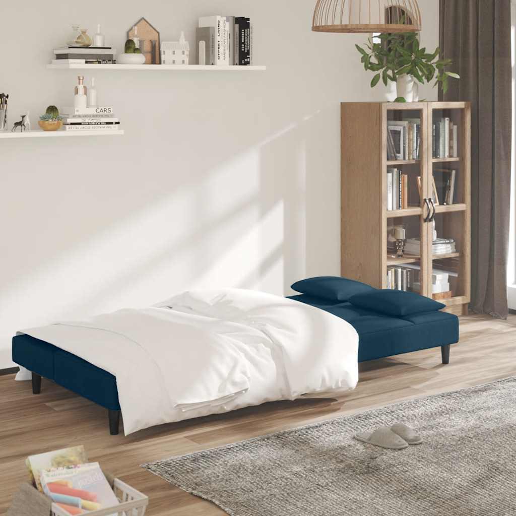vidaXL Slaapbank 2-zits met 2 kussens fluweel blauw