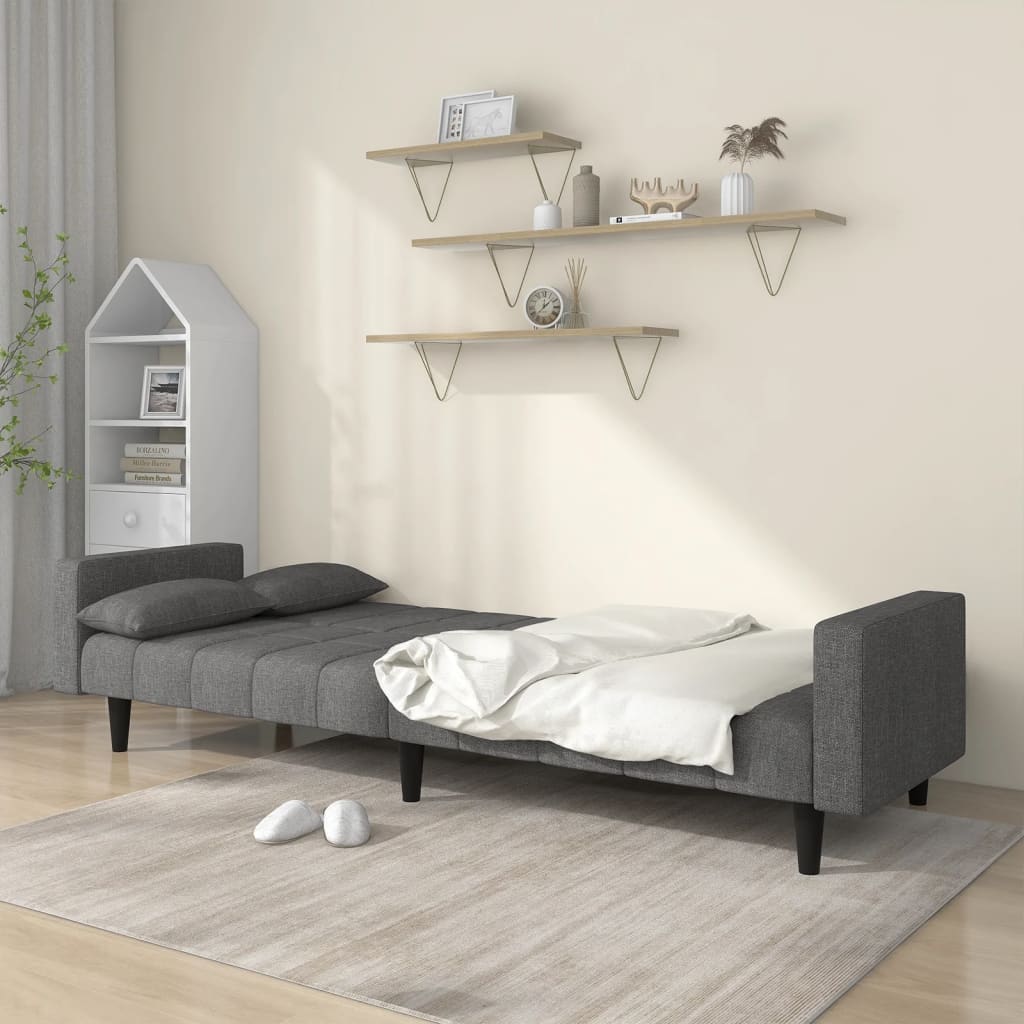 vidaXL 2-Seater Sofa Bed with 2 Pillows Fabric Light Grey