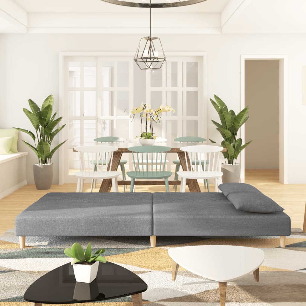 vidaXL 2-Seater Sofa Bed with 2 Pillows Fabric Light Grey