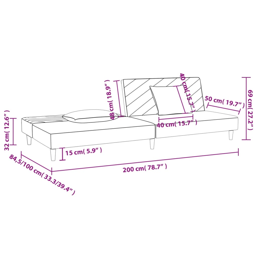 vidaXL 2-Seater Sofa Bed with 2 Pillows Fabric Light Grey
