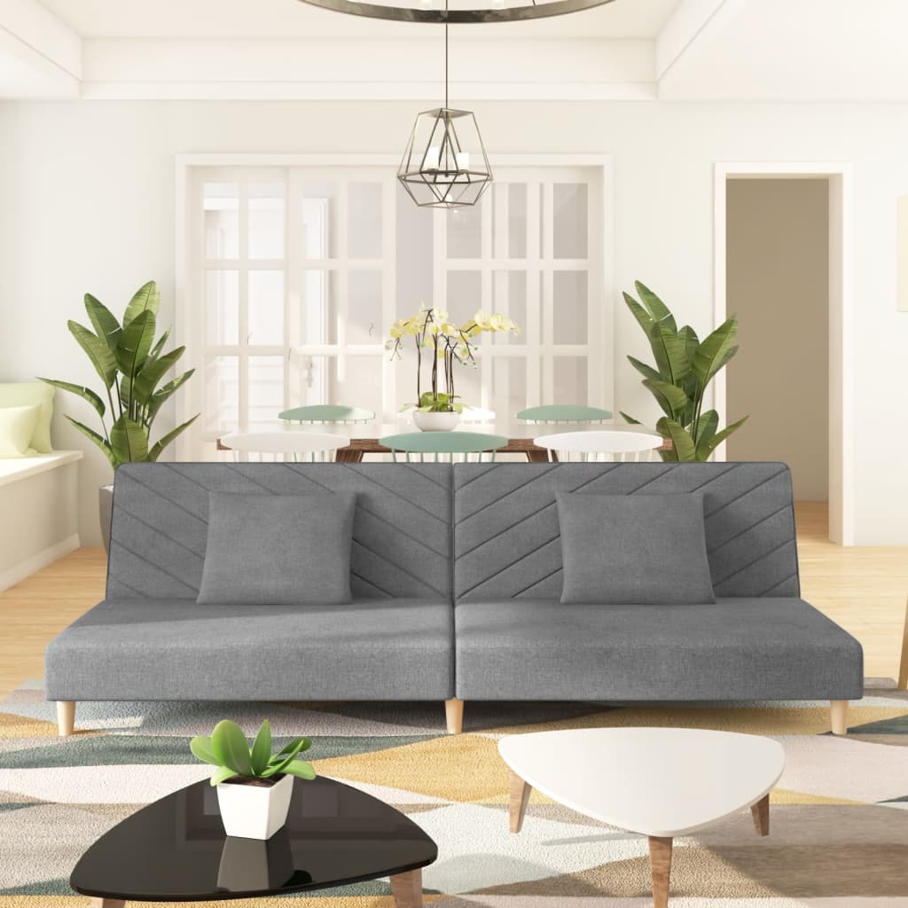 vidaXL 2-Seater Sofa Bed with 2 Pillows Fabric Light Grey