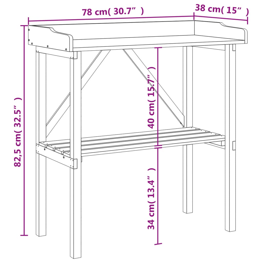 vidaXL Plantentafel met schap 78x38x82,5 cm massief vurenhout