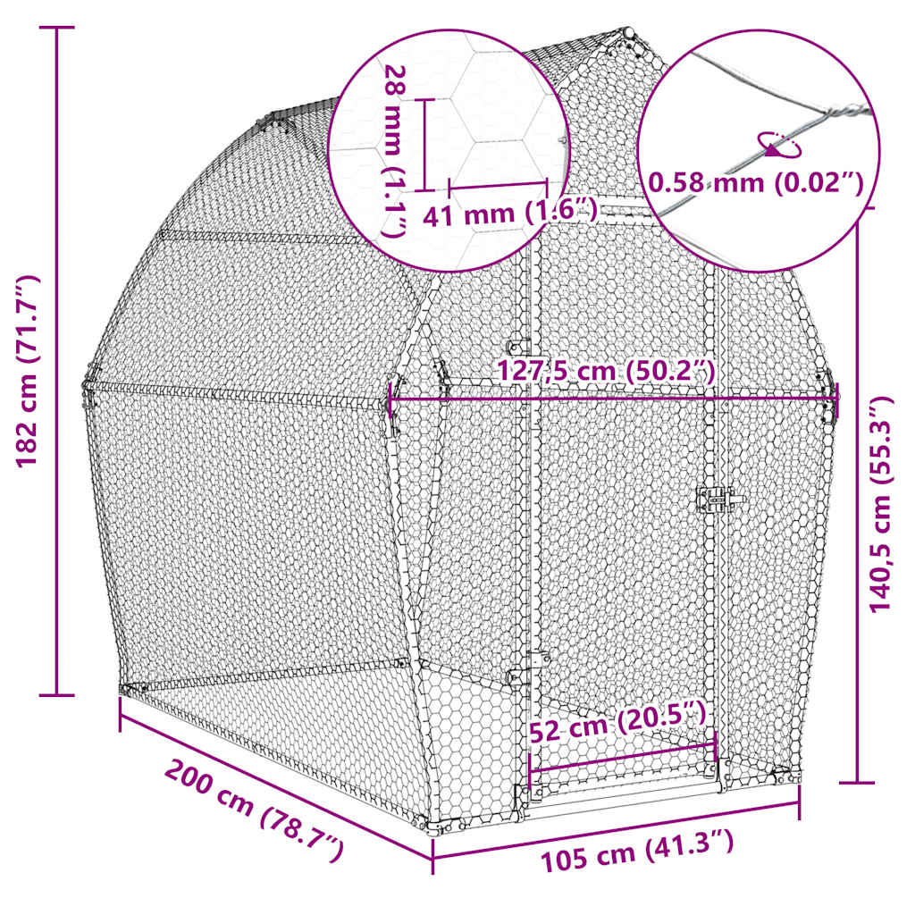vidaXL Chicken Coop 200x105x182 cm Galvanized Steel Silver