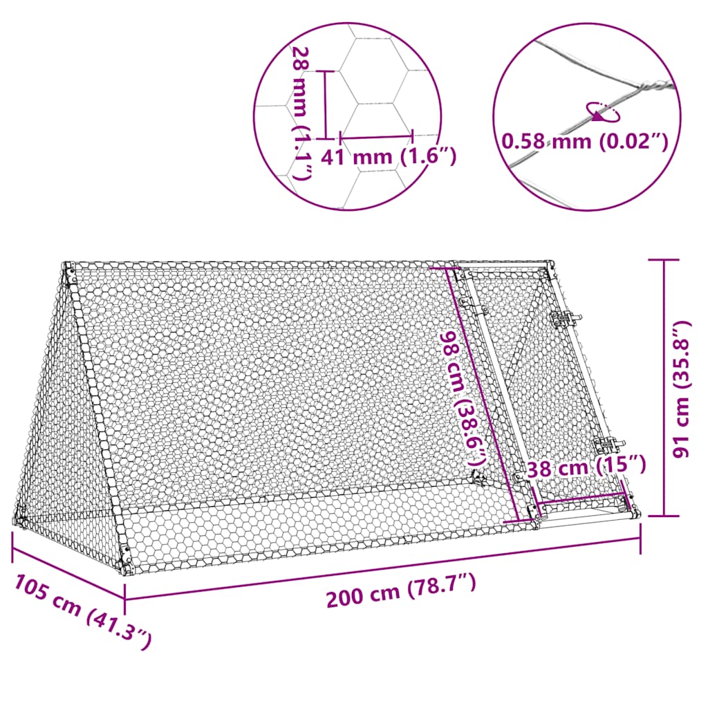 vidaXL Kippenhok 200x105x91 cm gegalvaniseerd staal zilverkleurig