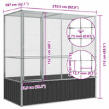 vidaXL Volière 210,5x107x212 m staal zilverkleurig