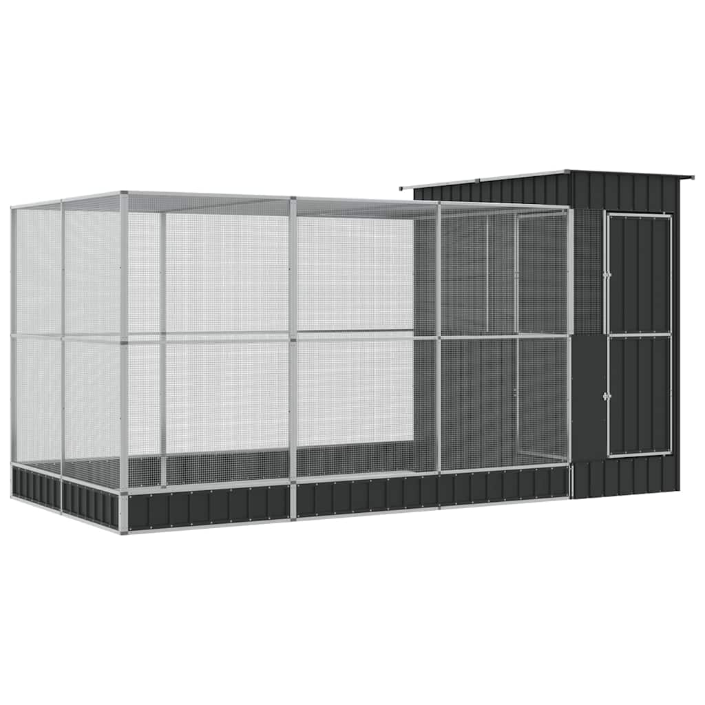 vidaXL Volière met verlengstuk zilver 416x203x216 cm staal