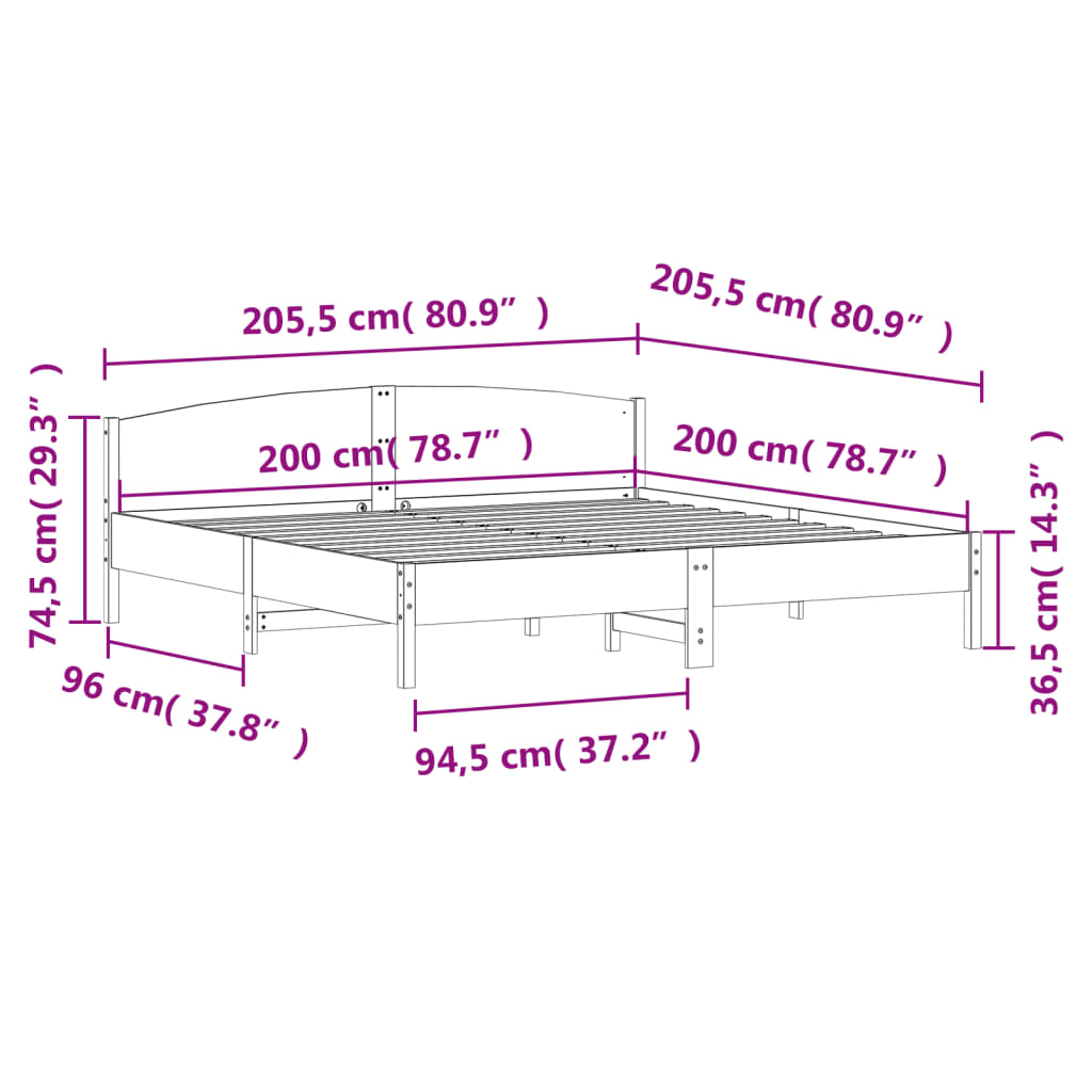 vidaXL Bedframe zonder matras massief grenenhout 200x200 cm