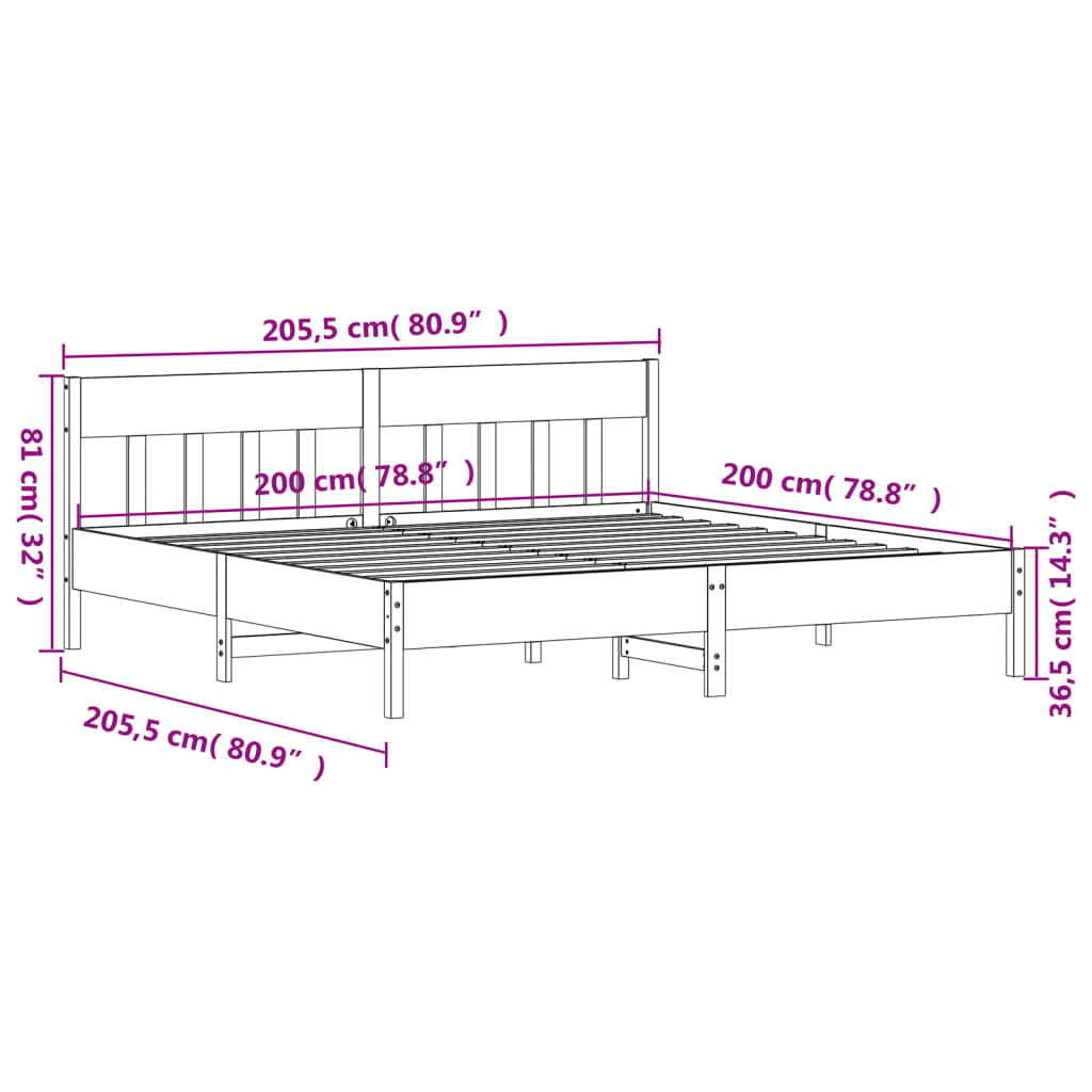 vidaXL Bedframe zonder matras massief grenenhout 200x200 cm