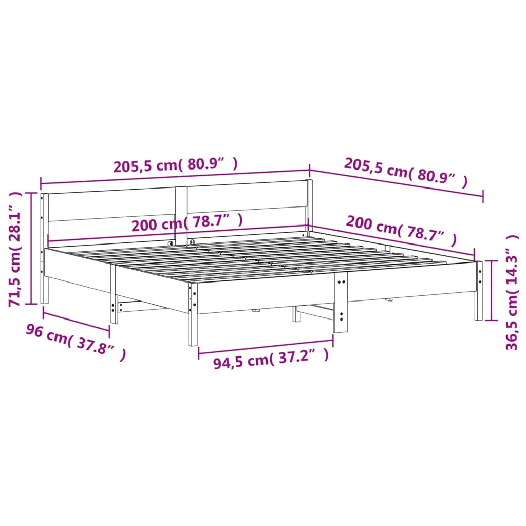 vidaXL Bedframe zonder matras massief grenenhout 200x200 cm