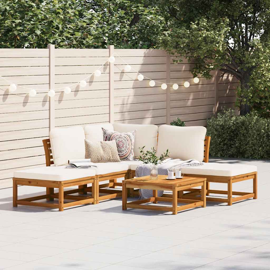 vidaXL 6-delige Loungeset met kussens massief acaciahout