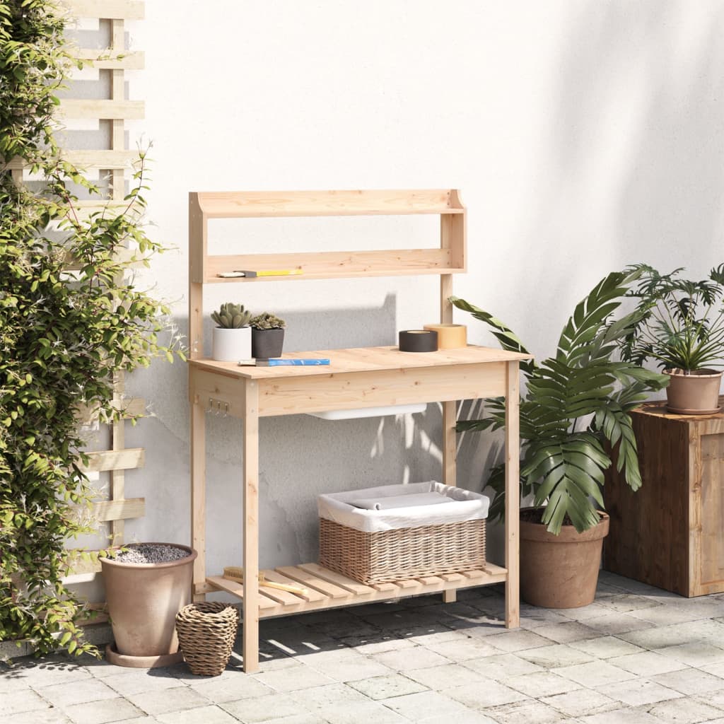 vidaXL Oppottafel met spoelbak 147,5x44x139,5 cm massief vurenhout