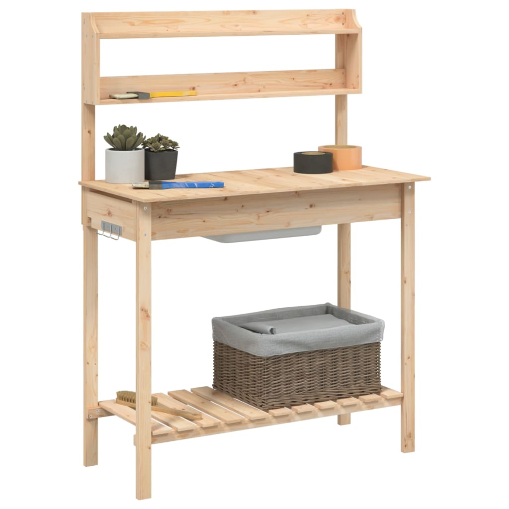 vidaXL Oppottafel met spoelbak 147,5x44x139,5 cm massief vurenhout