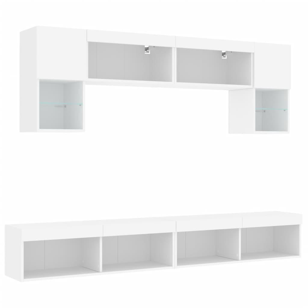 vidaXL 6-delige Tv-wandmeubelset met LED-verlichting bewerkt hout wit