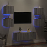 vidaXL 6-delige Tv-wandmeubelset met LED grijs sonoma eikenkleurig