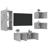 vidaXL 5-delige Tv-wandmeubelset met LED bewerkt hout betongrijs