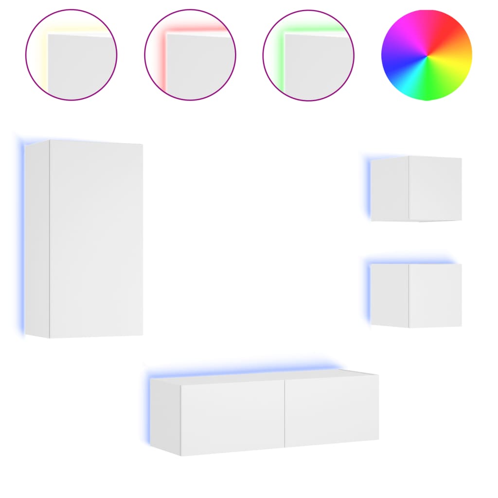vidaXL 4-delige tv-wandmeubelset met LED-verlichting wit