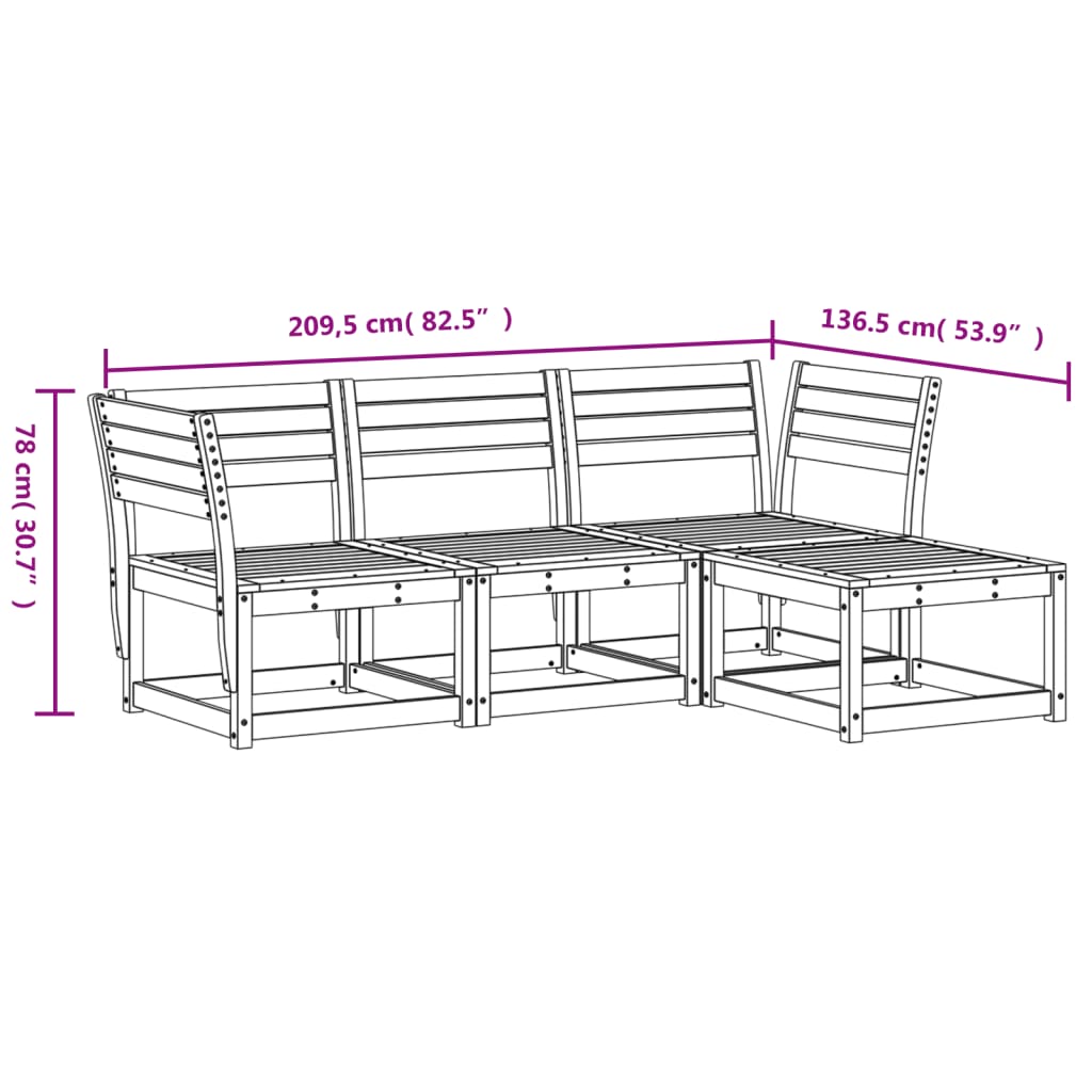 vidaXL 4-delige Loungeset massief grenenhout