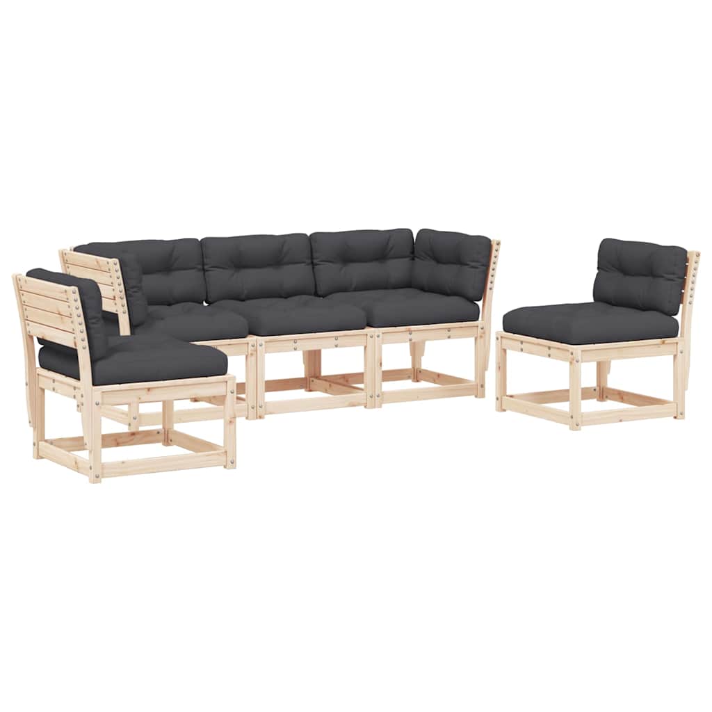 vidaXL 5-delige Loungeset met kussens massief grenenhout