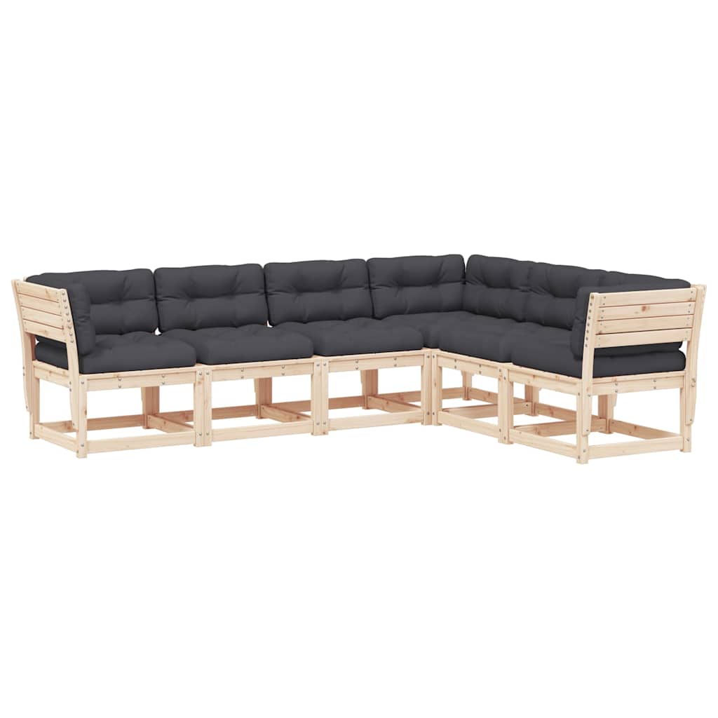 vidaXL 6-delige Loungeset met kussens massief grenenhout