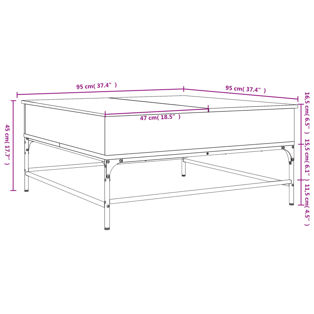 vidaXL Salontafel 95x95x45 cm bewerkt hout en metaal zwart