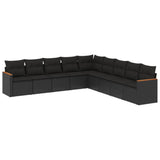vidaXL 9-delige Loungeset met kussens poly rattan zwart