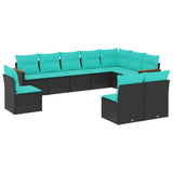 vidaXL ensemble de 10 banques de jardin avec coussins en polyrotan noir