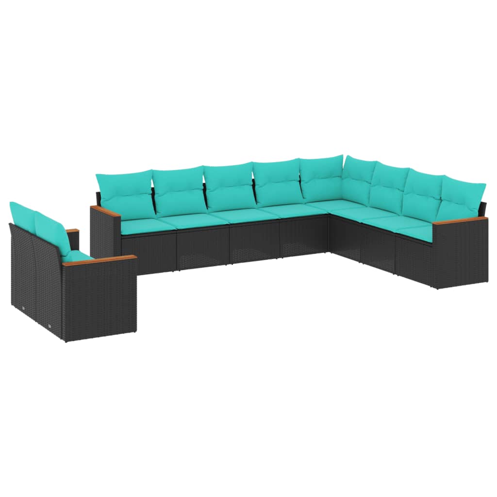 vidaXL ensemble de 10 banques de jardin avec coussins en polyrotan noir